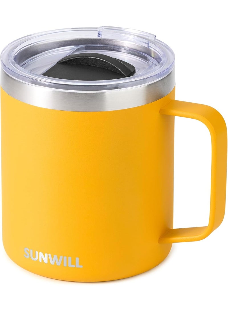 SUNWILL Insulated Coffee Mug with Handle, 14oz Stainless Steel Togo Coffee Travel Mug, Reusable and Durable Double Wall Coffee Cup, Powder Coated Yellow - Image 1