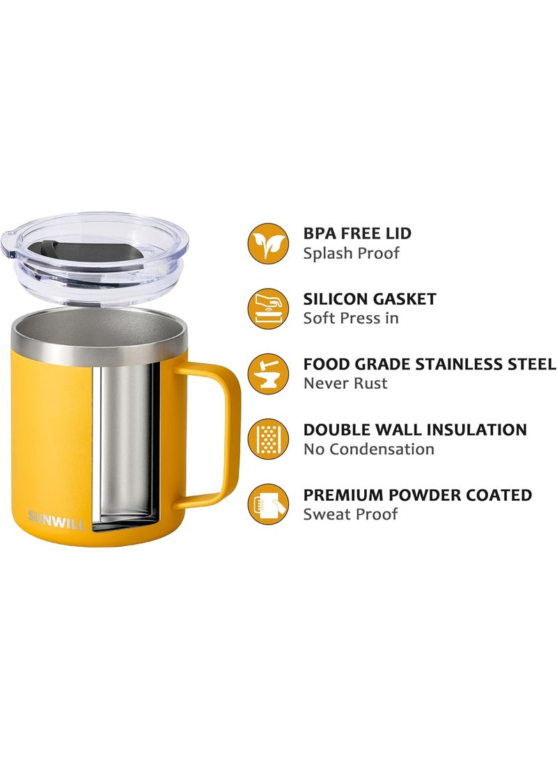 SUNWILL Insulated Coffee Mug with Handle, 14oz Stainless Steel Togo Coffee Travel Mug, Reusable and Durable Double Wall Coffee Cup, Powder Coated Yellow - Image 4