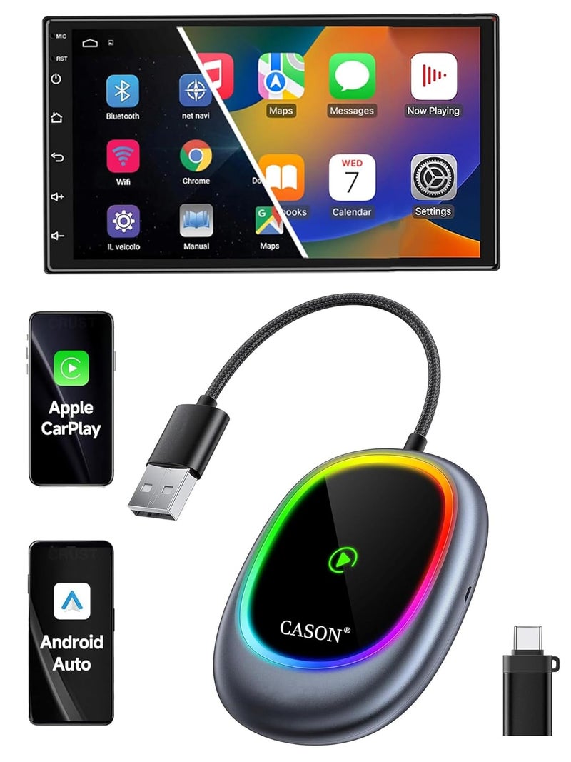 CASON 2 in 1 Wireless CarPlay & Android Auto Adapter for Car - Converts Wired CarPlay to Wireless, | Quick Connection & Auto Reconnect Lag Free | For All In-Built Wired Carplay Cars from 2016 (Silver) - Image 1