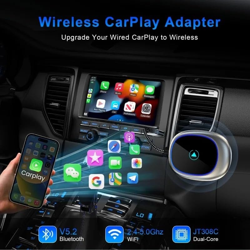CASON 2 in 1 Wireless CarPlay & Android Auto Adapter for Car - Converts Wired CarPlay to Wireless, | Quick Connection & Auto Reconnect Lag Free | For All In-Built Wired Carplay Cars from 2016 (Silver) - Image 2