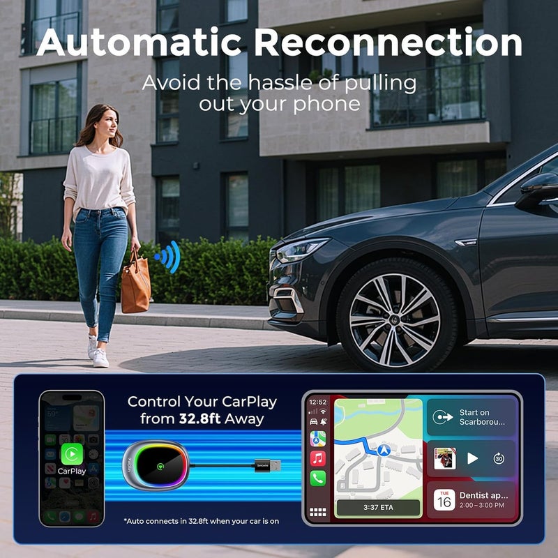 CASON 2 in 1 Wireless CarPlay & Android Auto Adapter for Car - Converts Wired CarPlay to Wireless, | Quick Connection & Auto Reconnect Lag Free | For All In-Built Wired Carplay Cars from 2016 (Silver) - Image 5