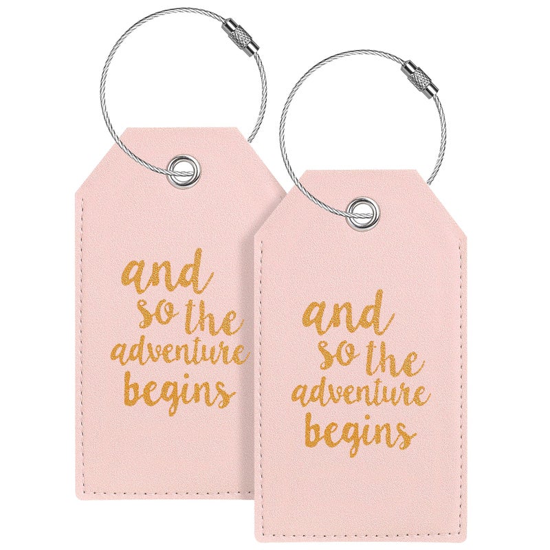 Casmonal Luggage Tag & Personalized Luggage Tags For Suitcases Leather Bag Tags For Backpacks Handbag School Instrument With Name Id Label Travel Essentials  Unique Fun Pink Baggage Tags 2 Pack - Image 1