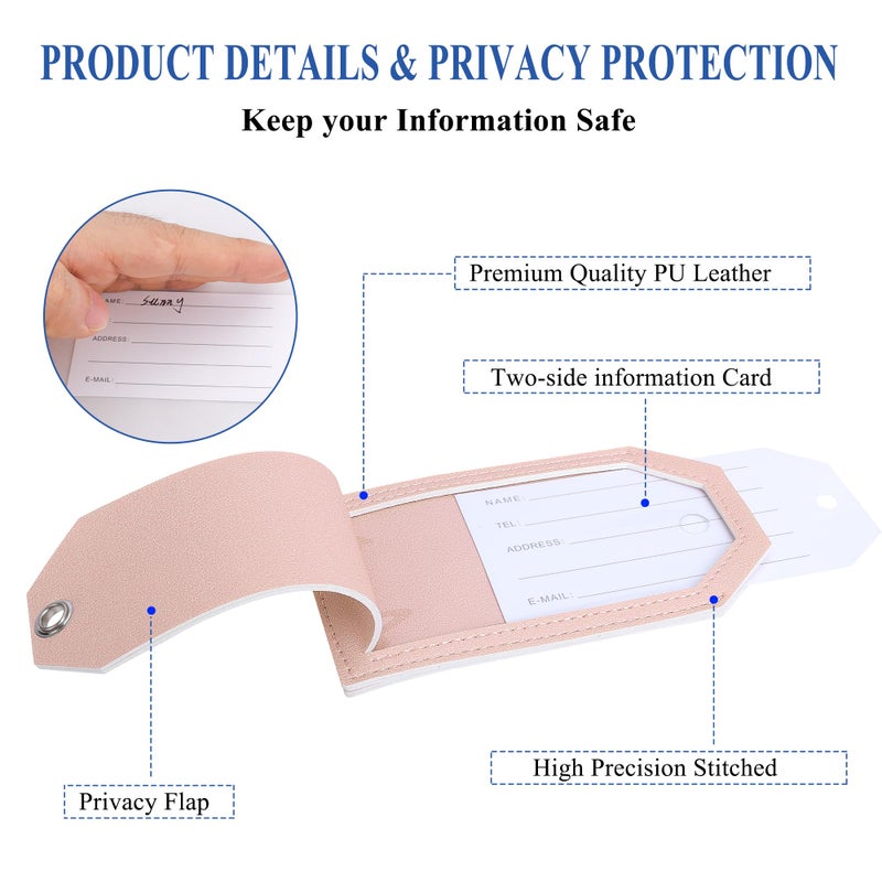 Casmonal Luggage Tag & Personalized Luggage Tags For Suitcases Leather Bag Tags For Backpacks Handbag School Instrument With Name Id Label Travel Essentials  Unique Fun Pink Baggage Tags 2 Pack - Image 3