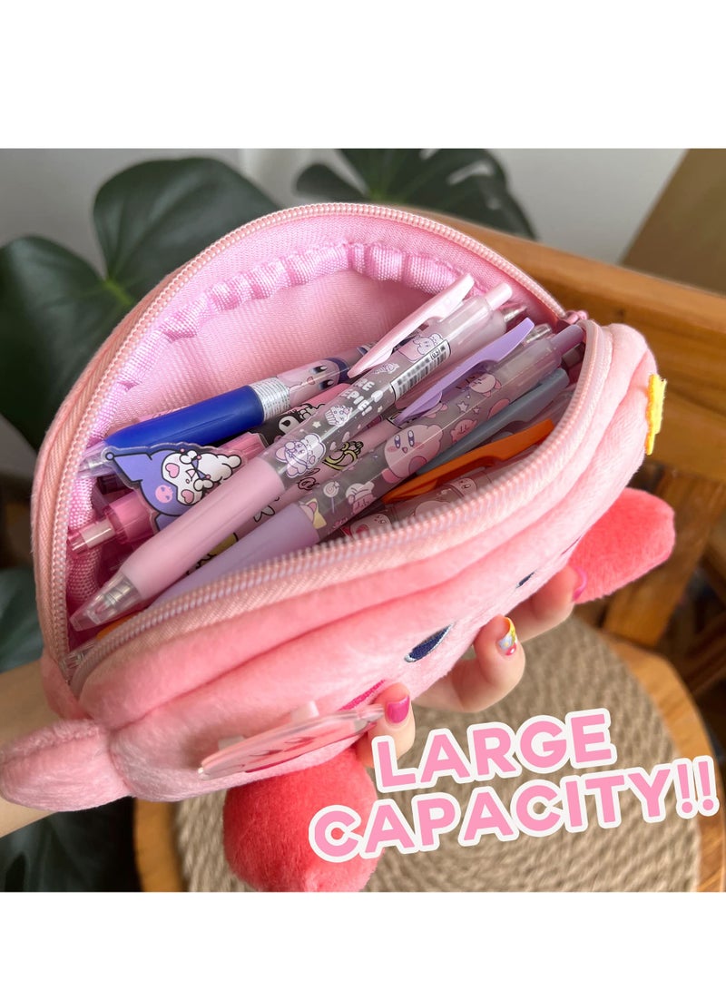 Kawaii Pink Pencil Case for Girls - Cute Anime Soft Pouch with Acrylic Badge, Perfect for Students and Teens  - Image 4