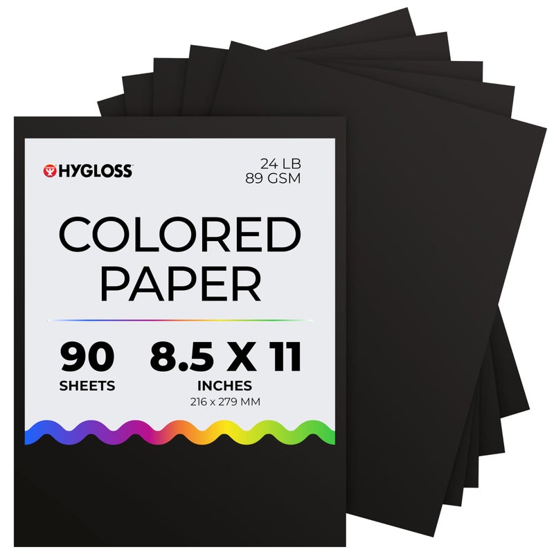 Hygloss Black Paper - 24 lb, 89 GSM, Fade-Resistant, Acid-Free, 8.5x11-Inch Letter Size Color Copy Paper, 90 Sheets - Image 1