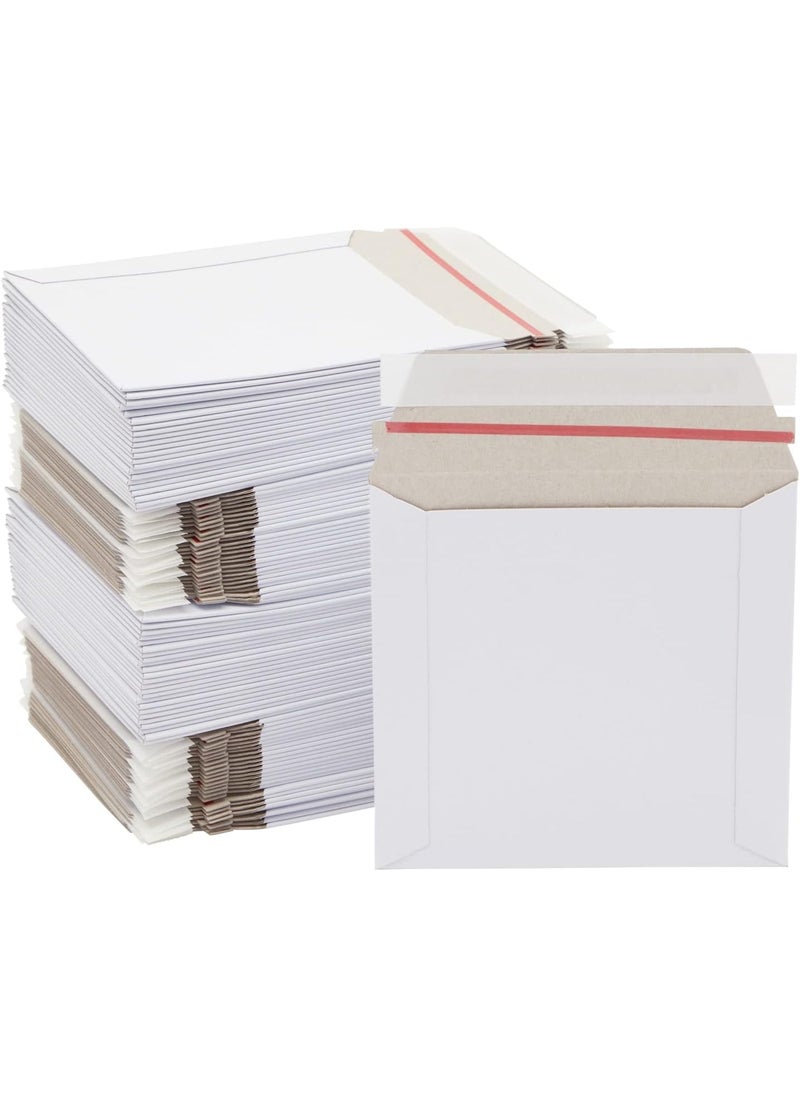 Juvale 100 Pack 6x6 Rigid Mailers  450 GSM Thick and Sturdy  Self Sealing Stay Flat Cardboard Envelopes for Mailing CDs DVDs White  - Image 1