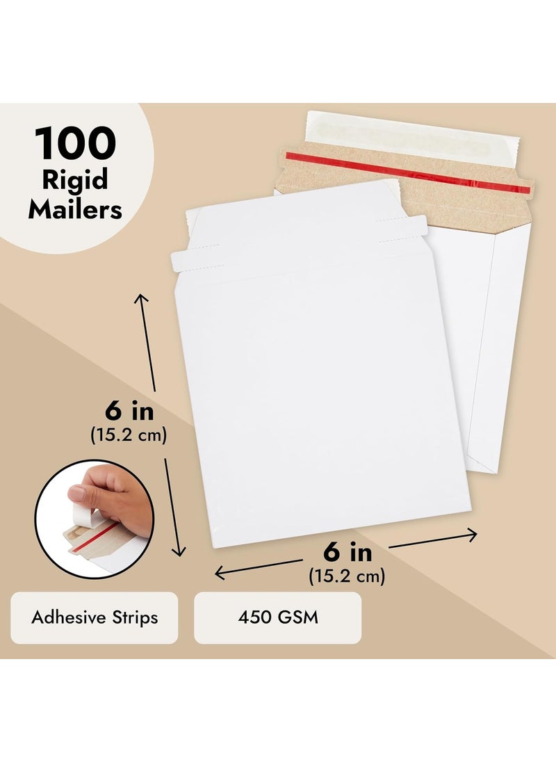 Juvale 100 Pack 6x6 Rigid Mailers  450 GSM Thick and Sturdy  Self Sealing Stay Flat Cardboard Envelopes for Mailing CDs DVDs White  - Image 5