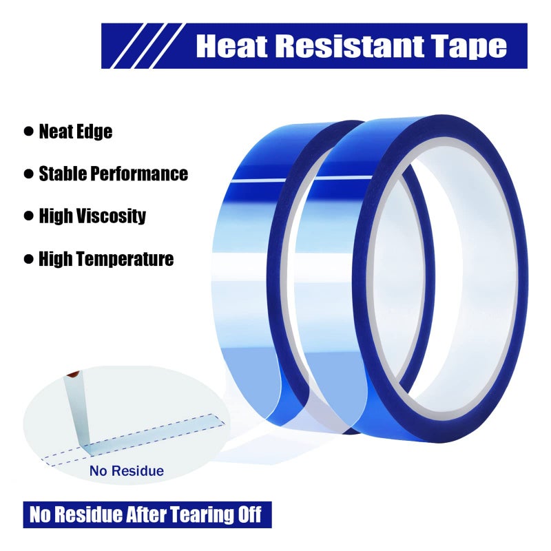 2PCS Rolls Heat Tape High Temperature Heat Resistant Tape Heat Transfer Tape for Heat Sublimation Press Vinyl No Residue 20mm x33m(108ft) Blue - Image 2