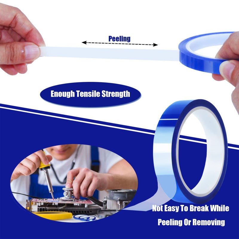 2PCS Rolls Heat Tape High Temperature Heat Resistant Tape Heat Transfer Tape for Heat Sublimation Press Vinyl No Residue 20mm x33m(108ft) Blue - Image 5