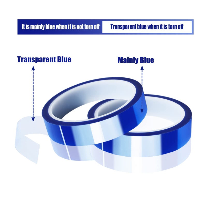 2PCS Rolls Heat Tape High Temperature Heat Resistant Tape Heat Transfer Tape for Heat Sublimation Press Vinyl No Residue 20mm x33m(108ft) Blue - Image 3