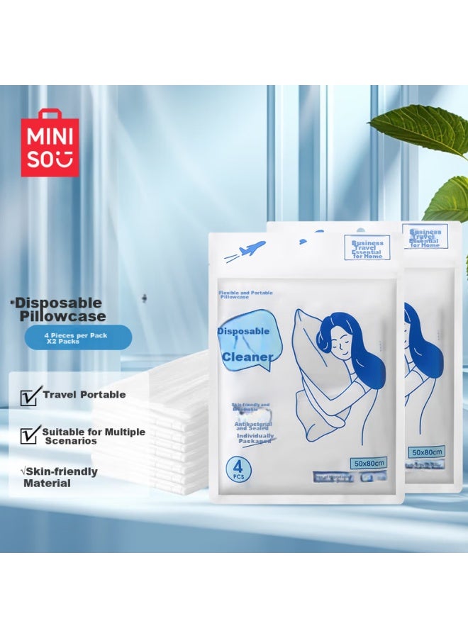 Miniso غطاء وسادة قابل للتصرف من مينيسو لأساسيات السفر للعطلات والرحلات ورحلات العمل (4 قطع × 2 عبوات) - Image 1