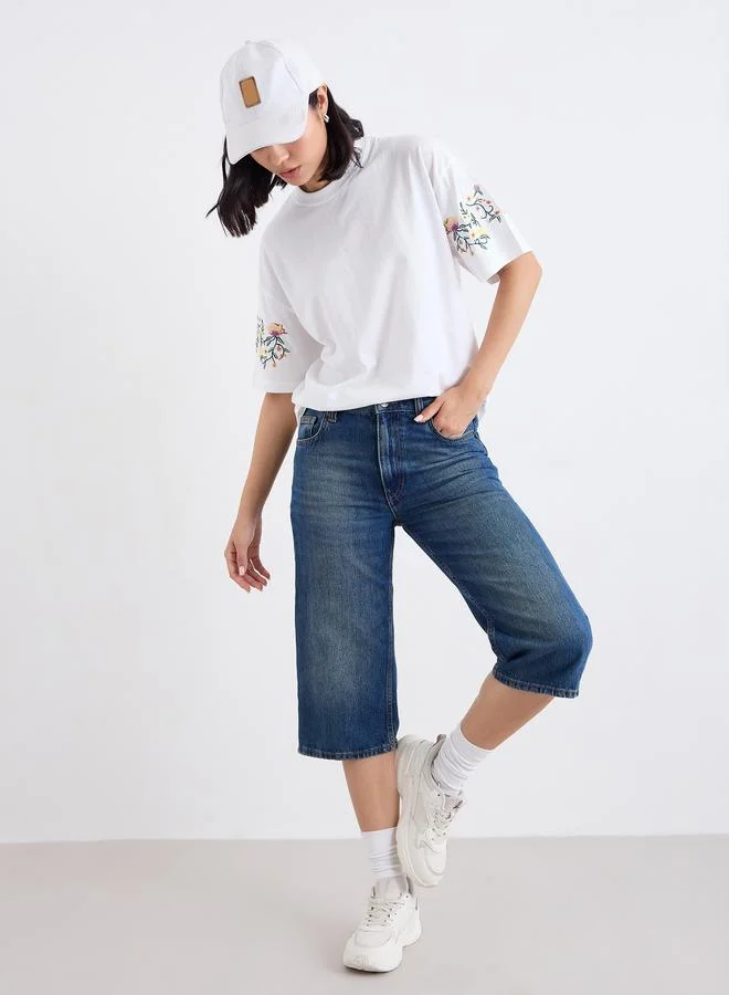 Styli Styli Floral Embroidered Round Neck Oversized T-Shirt