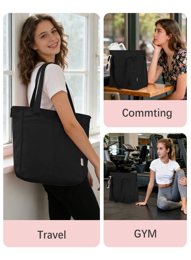 KarSyon Tote Bag for Women Foldable Tote Purses Bags With Cup Holder Zipper Travel Shoulder Bag Handbag for Work,Nurse,School (Black) - Image 5