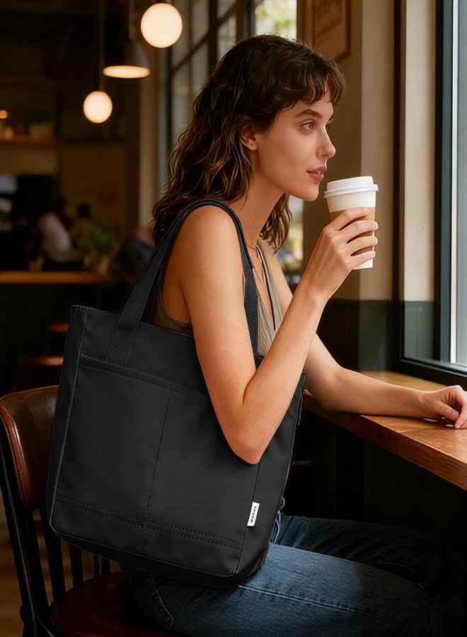 KarSyon Tote Bag for Women Foldable Tote Purses Bags With Cup Holder Zipper Travel Shoulder Bag Handbag for Work,Nurse,School (Black) - Image 2