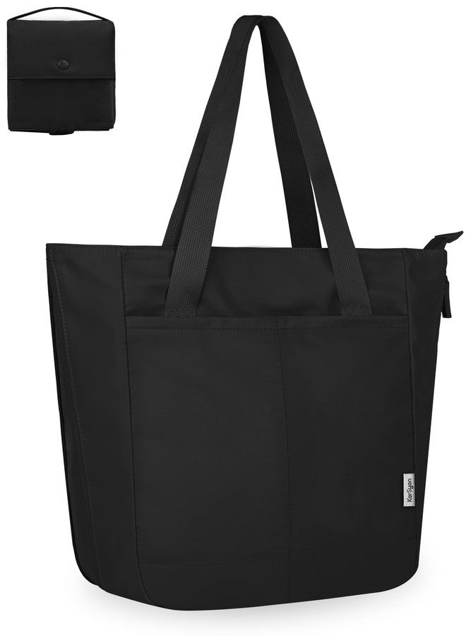 KarSyon Tote Bag for Women Foldable Tote Purses Bags With Cup Holder Zipper Travel Shoulder Bag Handbag for Work,Nurse,School (Black) - Image 1