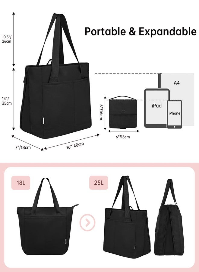 KarSyon Tote Bag for Women Foldable Tote Purses Bags With Cup Holder Zipper Travel Shoulder Bag Handbag for Work,Nurse,School (Black) - Image 3