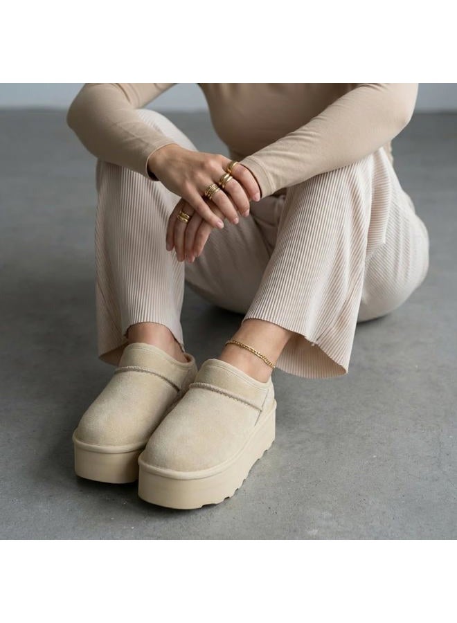 CUSHIONAIRE Women's Huggy Genuine Suede Cozy Mule Platform +Memory Foam, Wide Widths Available, Sand 8.5 - Image 3