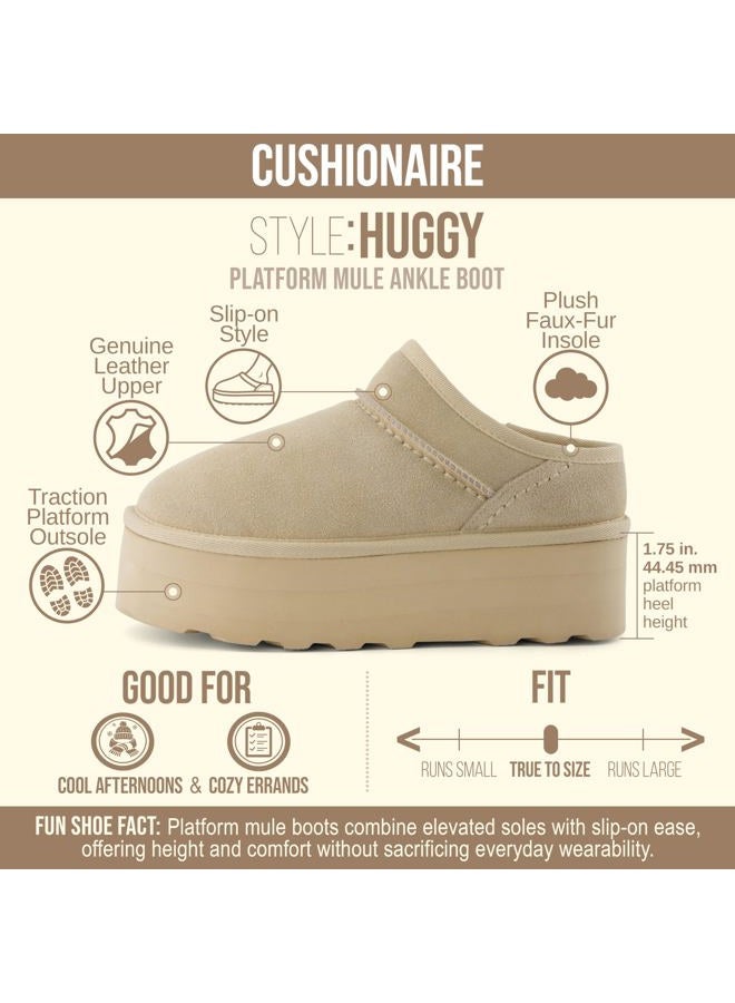 CUSHIONAIRE Women's Huggy Genuine Suede Cozy Mule Platform +Memory Foam, Wide Widths Available, Sand 8.5 - Image 4