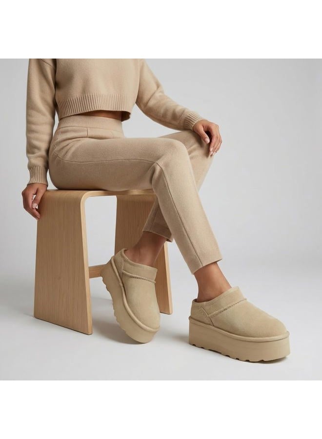 CUSHIONAIRE Women's Huggy Genuine Suede Cozy Mule Platform +Memory Foam, Wide Widths Available, Sand 8.5 - Image 5