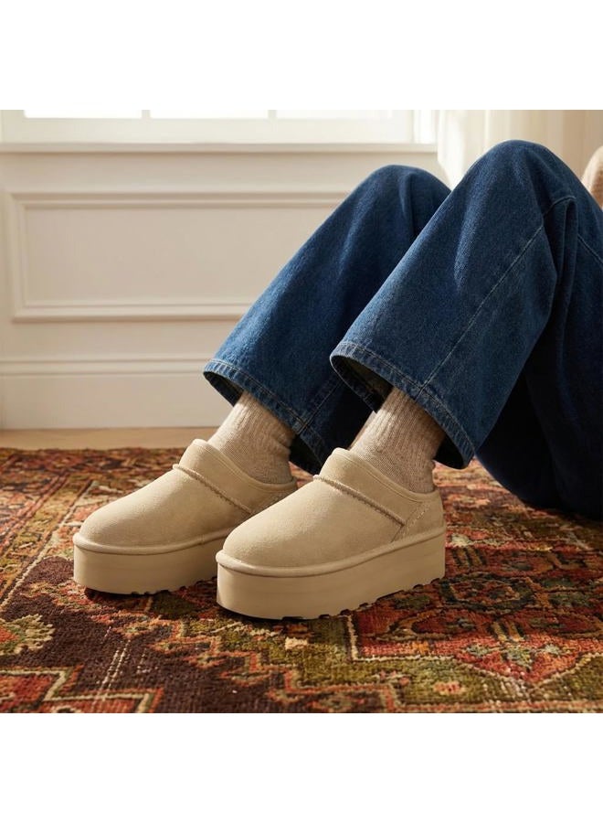 CUSHIONAIRE Women's Huggy Genuine Suede Cozy Mule Platform +Memory Foam, Wide Widths Available, Sand 8.5 - Image 2