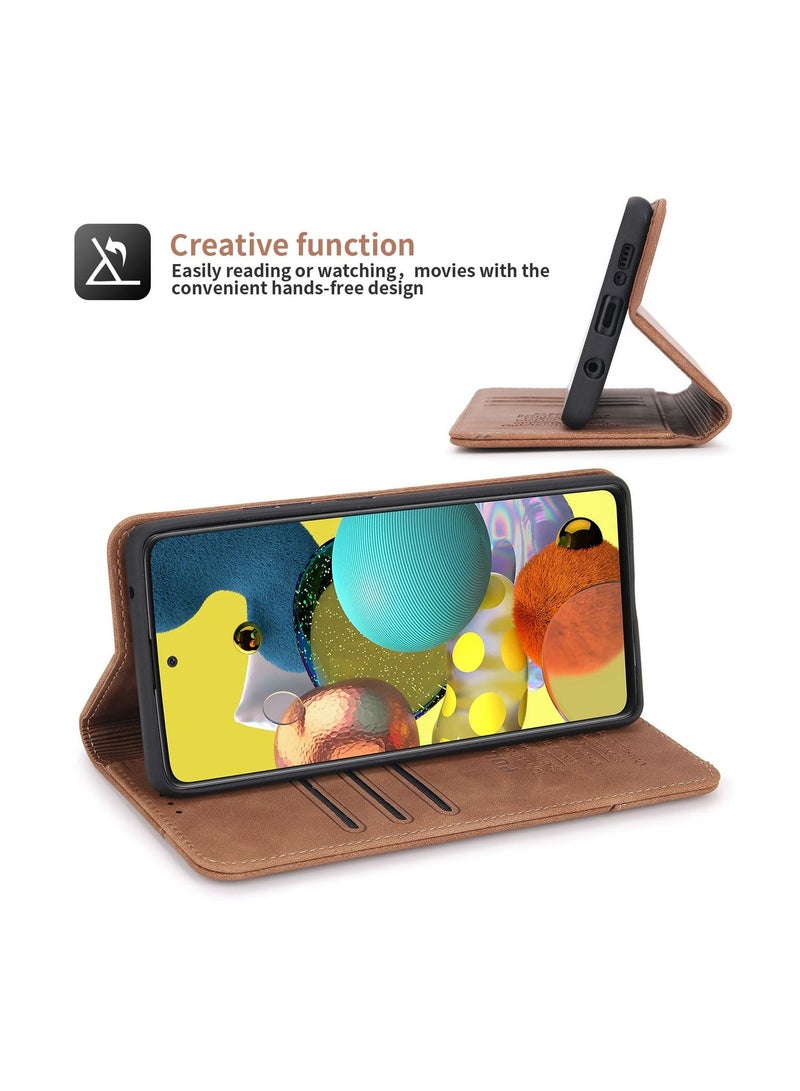Pola Luxury PU Leather Wallet Case Cover for Samsung Galaxy A51 5G Brown - Image 3