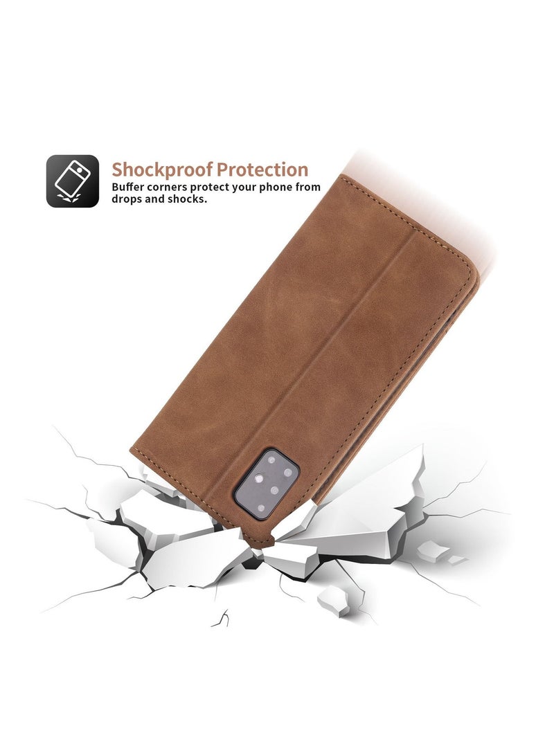 Pola Luxury PU Leather Wallet Case Cover for Samsung Galaxy A51 5G Brown - Image 5