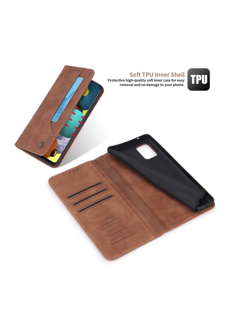 Pola Luxury PU Leather Wallet Case Cover for Samsung Galaxy A51 5G Brown - Image 4