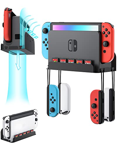 ZAONOOL Wall Mount for Nintendo Switch and Switch OLED, Metal Wall Mount Kit Shelf Accessories with 5 Game Card Holders and 4 Joy Con Brackets, Safely Store Switch Console Near or Behind TV, Black - Image 1