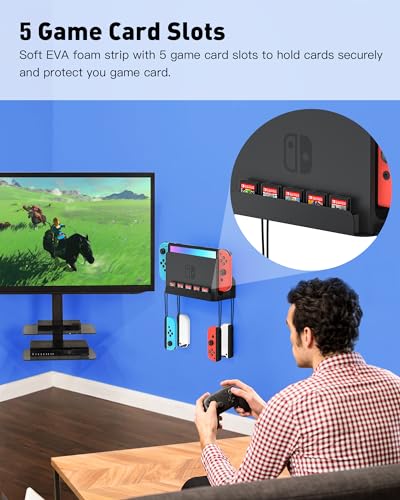 ZAONOOL Wall Mount for Nintendo Switch and Switch OLED, Metal Wall Mount Kit Shelf Accessories with 5 Game Card Holders and 4 Joy Con Brackets, Safely Store Switch Console Near or Behind TV, Black - Image 5
