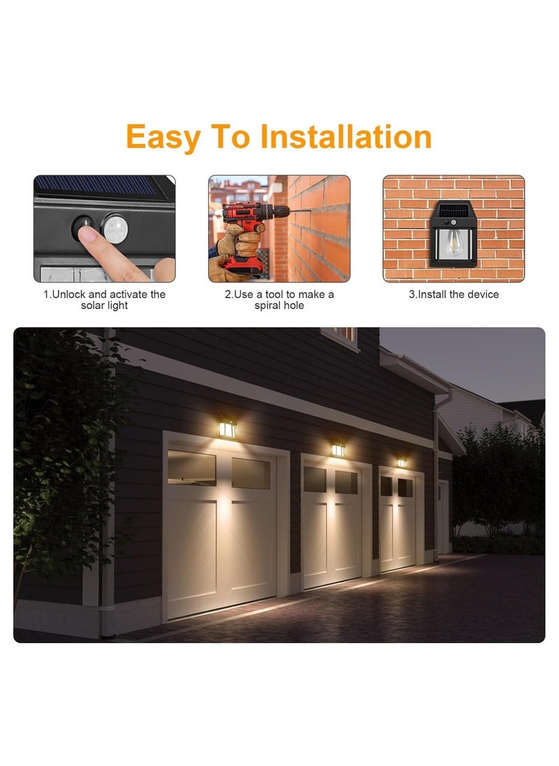 PRIMO PLUS - Solar Powered Wall Light, Wireless Solar Powered Outdoor Light with Motion Sensor and 3 Lights for Patio, Yard, Pathway, Garden, Waterproof, Solar Powered Flood Light, Black - Image 1