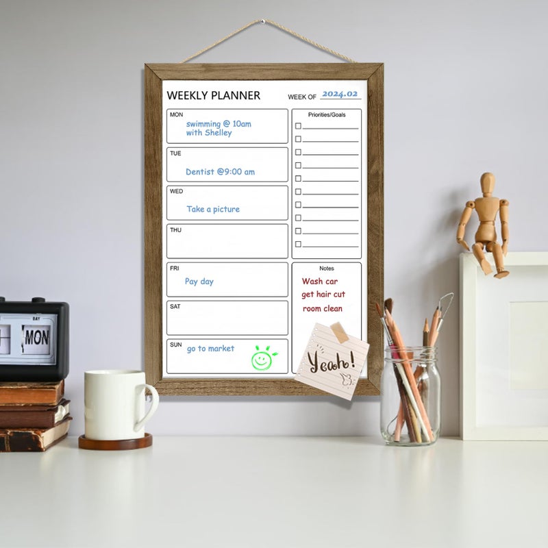 TORASO Dry Erase White Board Weekly Calendar Board, Magnetic Whiteboard for Wall,10.6â€œx14.7 Solid Wood Rustic Brown Framed Message Board, Planner Board for Office, Home, Schooll(Weekly-BB-RB-2737) - Image 5