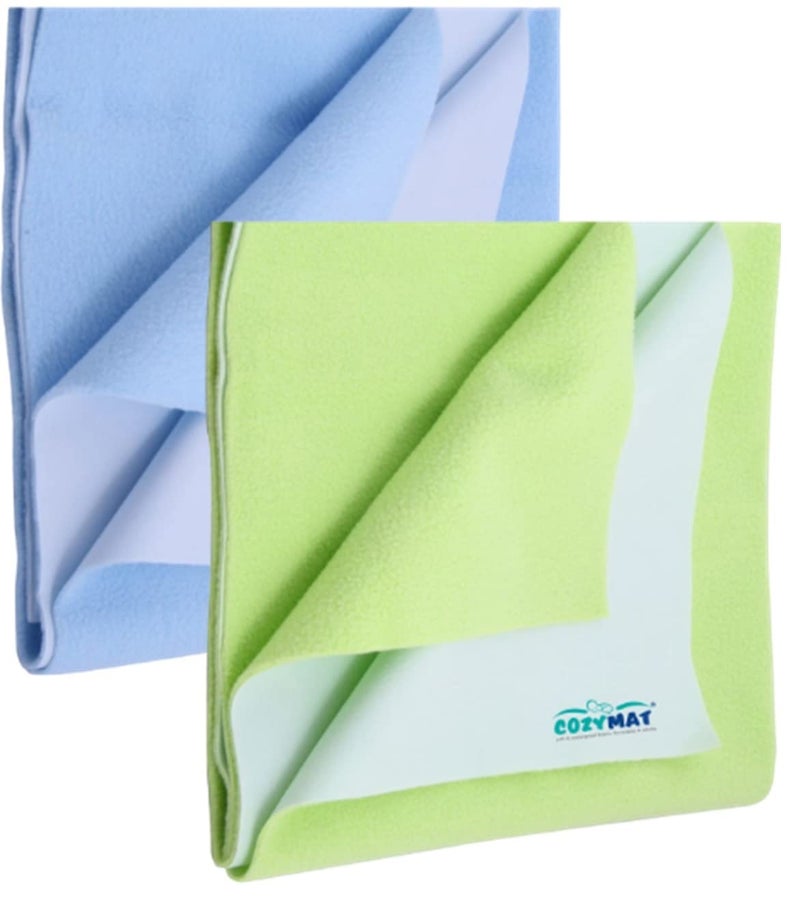 Newnik Cozymat Quick Oeko Tex Approved Dry Sheet/Bed Protector for New Born, Toilet Training Toddler, Old Age & New Moms (Small (50cm x 70cm), SkyBlue + Lemon Green) - Image 1