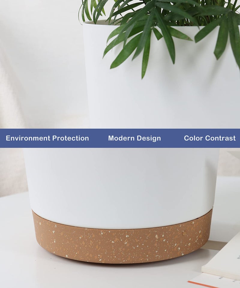kubvici Indoor Plant Pots Planters 8 inch Plastic Planter with Hole & Saucer Flower Pots Modern Decorative for Outdoor Garden Home (White x 3 Pack) - Image 5