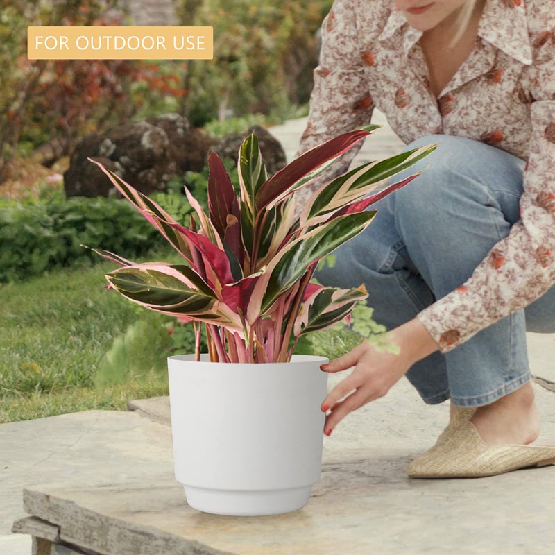 kubvici Indoor Plant Pots Planters 8 inch Plastic Planter with Hole & Saucer Flower Pots Modern Decorative for Outdoor Garden Home (White x 3 Pack) - Image 3