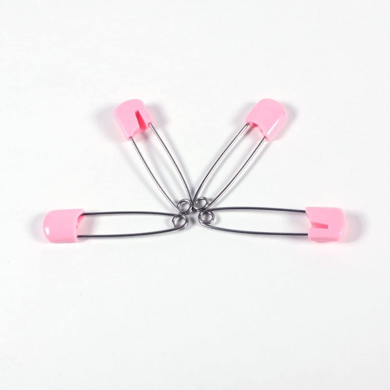 OsoCozy Cloth Diaper Nappy Pins 4 Packs - 4 Stainless Steel Safety Pins with Locking Plastic Heads. Durable, Safe and Cute 2.2 Inches Long (Pink) - Image 1
