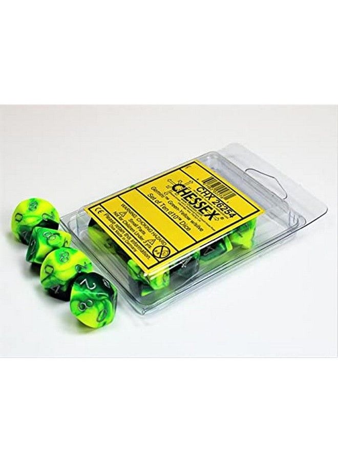 Chessex - Dnd Dice Setchessex D&D Dice16Mm Gemini Green Yellow And Silver Plastic Polyhedral Dice Setdungeons And Dragons Dice Includes 10 Dice D10 - Image 1