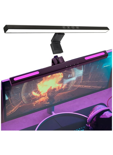 Computer Monitor Lamp 7 RGB Light Modes Eye Caring No Screen Glare Screenbar Monitor Light Dimmable 3 Color Temperature Atmosphere Desk Lamp for Office Study E Sports