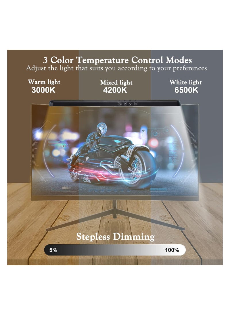 Computer Monitor Lamp 7 RGB Light Modes Eye Caring No Screen Glare Screenbar Monitor Light Dimmable 3 Color Temperature Atmosphere Desk Lamp for Office Study E Sports