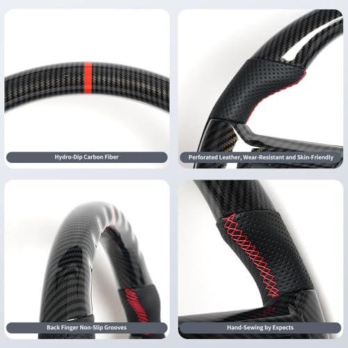 JIANGGAI D-shaped Flat-bottom Steering Wheel, Hydro Dip Carbon Fiber Steering Wheel With Replacement Trim Fit For Mustang 2012-2014 GT500 (No Heated) - Image 3