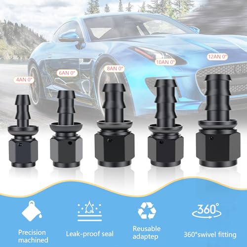 STPCTOU 6AN Straight Push Lock Swivel Hose End Fitting for Push-on/Lock Hose Barb Rubber Fuel Oil Line Fuel Cooler Kits,Reusable Hose Adaptor Anodized Aluminum Alloy Black(6AN-0 Degree) - Image 5