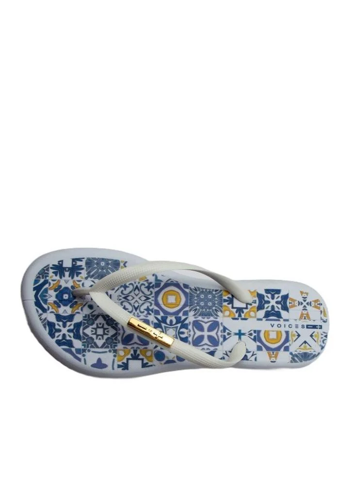 Voices Boat Amalfi Women'S Flip Flops With Printed Sole Design And Matching Brand Design Strap  - White