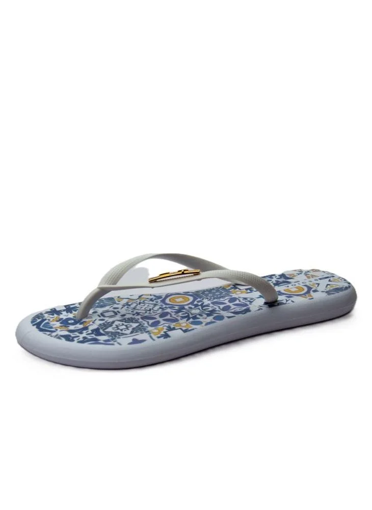 Voices Boat Amalfi Women'S Flip Flops With Printed Sole Design And Matching Brand Design Strap  - White
