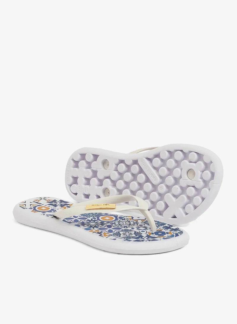 Voices White-Ladrilhos-White-Gold Boat Amalfi Women'S Flip Flops With Printed Sole Design And Matching Brand Design Strap  - White for Women | Best Price UAE
