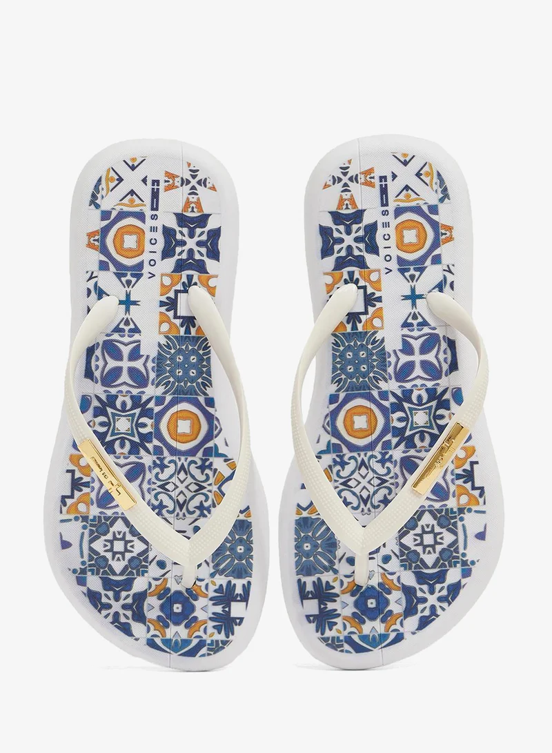 Voices White-Ladrilhos-White-Gold Boat Amalfi Women'S Flip Flops With Printed Sole Design And Matching Brand Design Strap  - White for Women | Best Price UAE