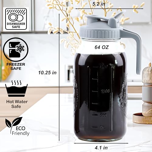 GMSWEET Cold Brew Coffee Maker 64 Oz Mason Jar Cold Brew Pitcher With Strainer 2 Set Half Gallon Wide Mouth Glass Iced Coffee Maker With Spout Lids 2 Quart Glass Pitcher For Fridge, Lemonade, Cold Brew - Image 5