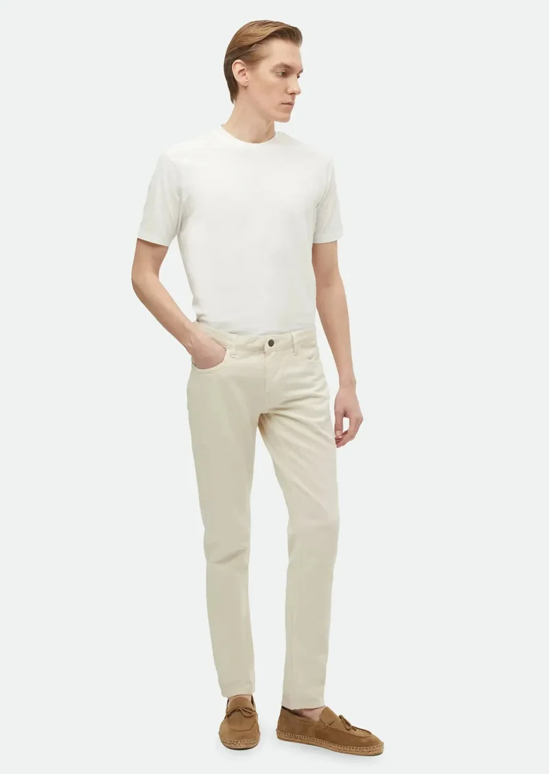 RAMSEY Beige Weaving Regular Fit Casual Cotton Blended Trousers