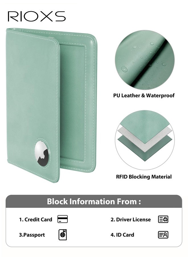 RIOXS AirTag Passport Holder for Travel,  Waterproof Leather Passport Wallet Cover Case with Airtag Slot for Women/Men, RFID Blocking Passport Cover Travel Wallet with Card Slots, Rfid Passport Book Travel Wallet, Blue - Image 5