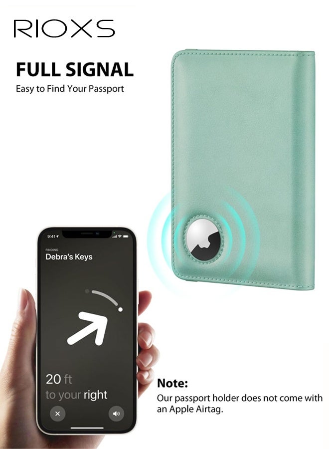 RIOXS AirTag Passport Holder for Travel,  Waterproof Leather Passport Wallet Cover Case with Airtag Slot for Women/Men, RFID Blocking Passport Cover Travel Wallet with Card Slots, Rfid Passport Book Travel Wallet, Blue - Image 3