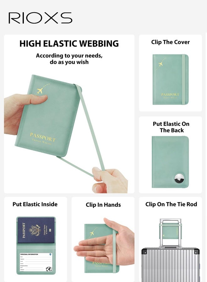 RIOXS AirTag Passport Holder for Travel,  Waterproof Leather Passport Wallet Cover Case with Airtag Slot for Women/Men, RFID Blocking Passport Cover Travel Wallet with Card Slots, Rfid Passport Book Travel Wallet, Blue - Image 4