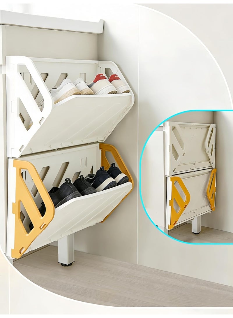 Arabest 2pcs Arabest Foldable Wall Mounted Shoe Rack, No Drill Storage Shelf for Entryway, Bathroom & Kitchen, Hanging Holder with Adhesive & Screws - Image 1